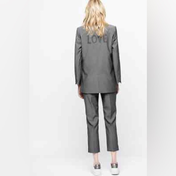 ZADIG & VOLTAIRE VIVA BIS GRAY BLAZER LOVE EMBELLISHED - Picture 3 of 9